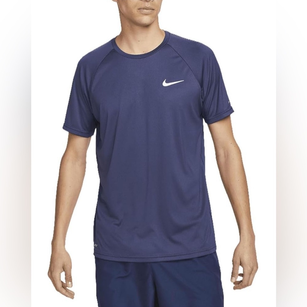 Nike Men's Standard Short Sleeve Hydroguard Swim Shirt, navy, size medium